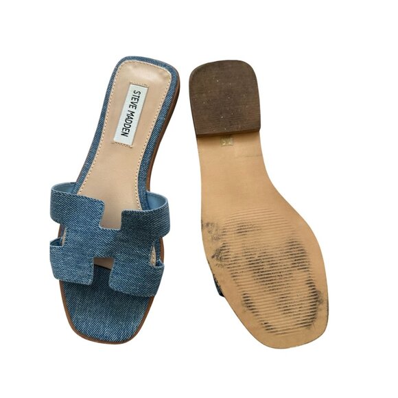 STEVE MADDEN Women's Denim Blue Flat Sandals Size 7.5 - Picture 4 of 5